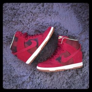 Women's Nike Sky Dunk Hi Tops in Red/Lime Green